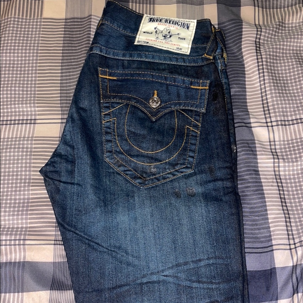 True Religion Dark Blue Denim with Contrast Stitching